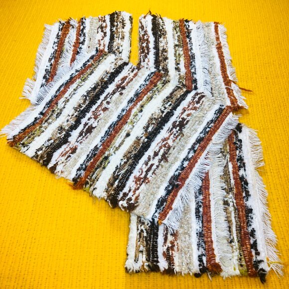 70s Handwoven Striped Thick Placemats Set of 4 Retro Cottagecore Fall Table - Picture 3 of 11